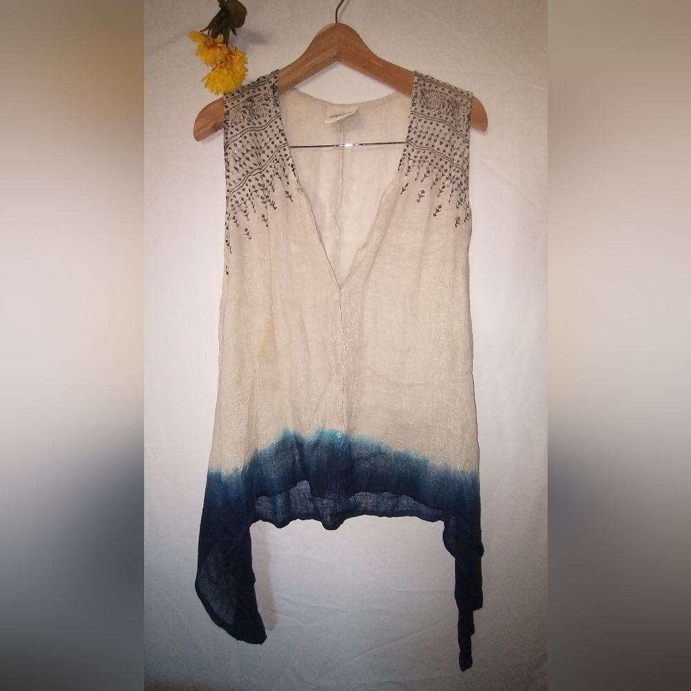 Anthropologie Masala Boho Bohemian Tribal Tie Dye Linen Tank Blouse M